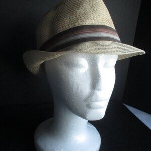 CUBAN FEDORA HAT.  LIDS/UNISEX/S/M/SHORT BRIM/STRIPE BAND.